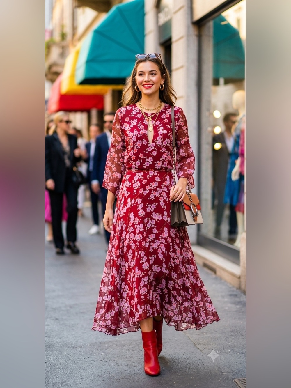EYWASOULS MALIBU Red Floral Silk Maxi Dress XS Long Sleeve Ruffle Boho Wedding